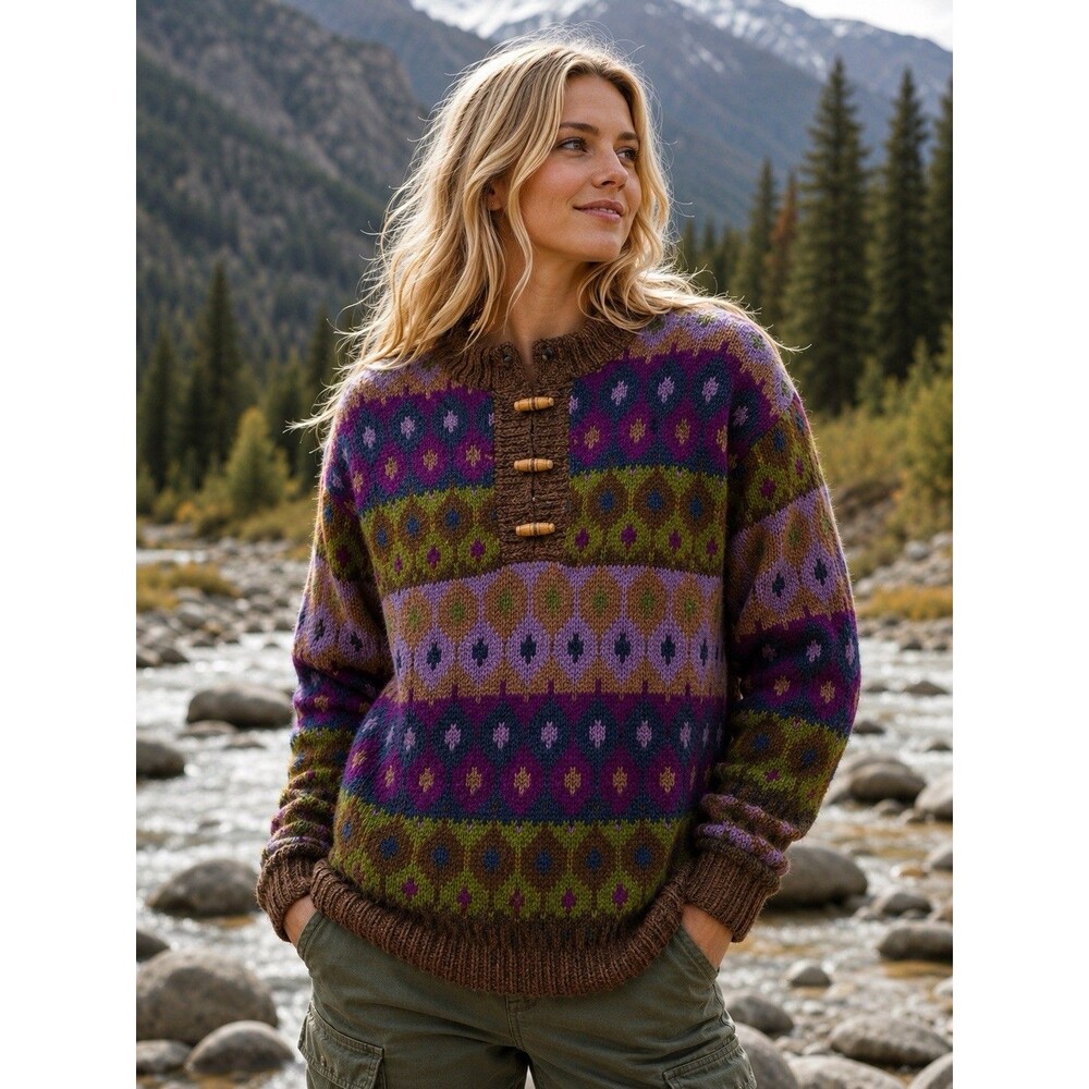Lost Horizons Nepal Thick Hand-knit Himalayan Wool  Toggle Sweater Cabincore M L